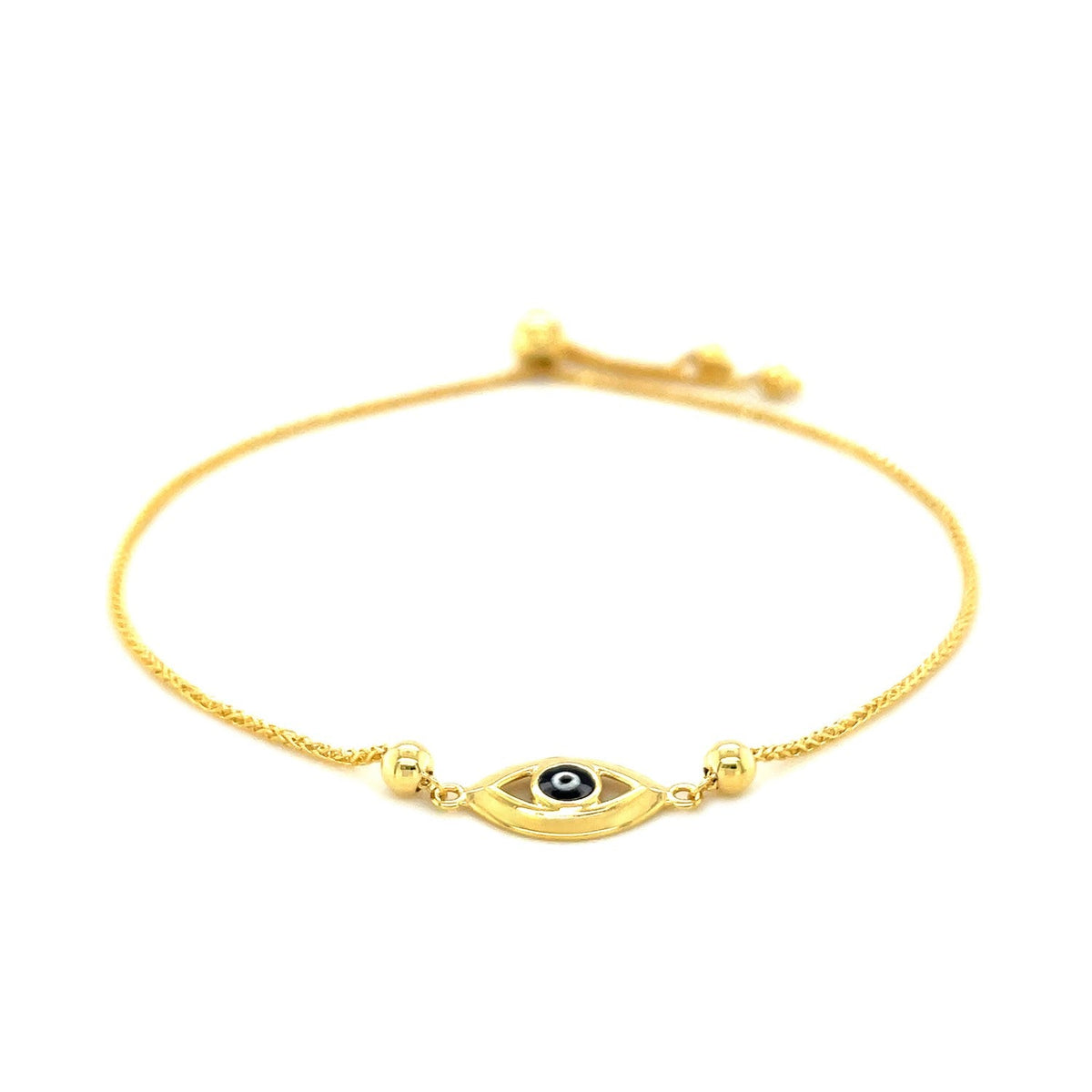 Pulsera de oro amarillo de 14k con ojo turco ajustable