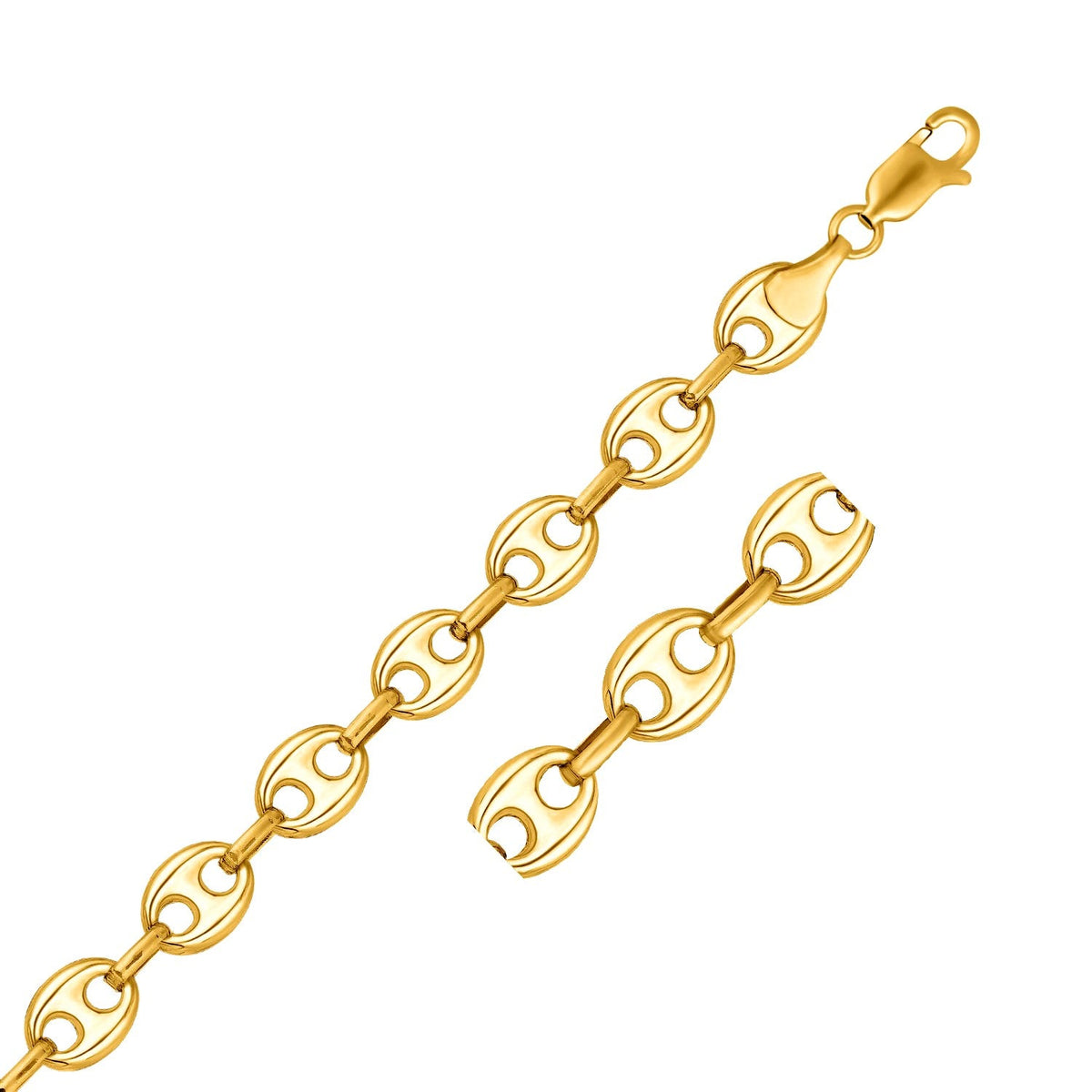 Cadena de eslabones marineros hinchados de oro amarillo de 14k y 11.0mm