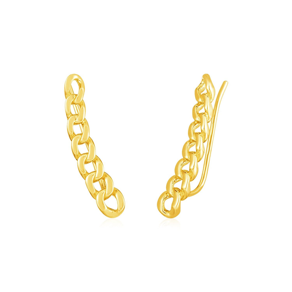 Pendiente Escalador de Oreja de Oro Amarillo de 14k con Eslabones de Cadena