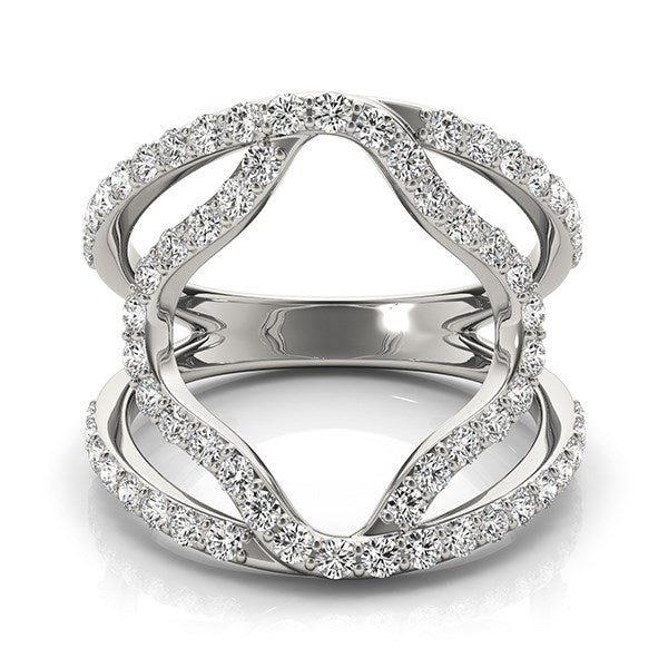 Anillo de banda doble estilo flor de diamante en oro blanco de 14k (5/8 cttw)