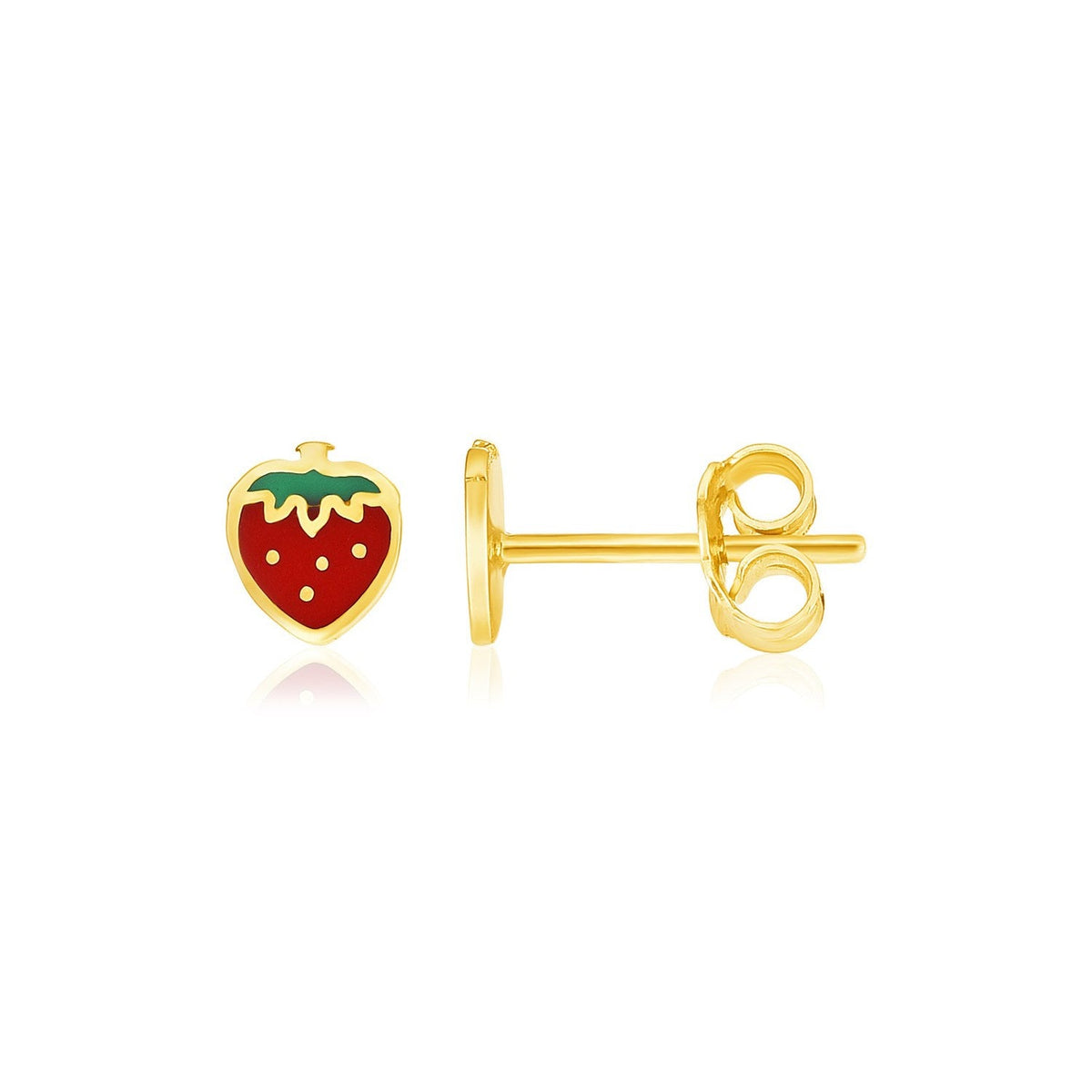 Aretes de fresa esmaltados de oro amarillo de 14k para niños