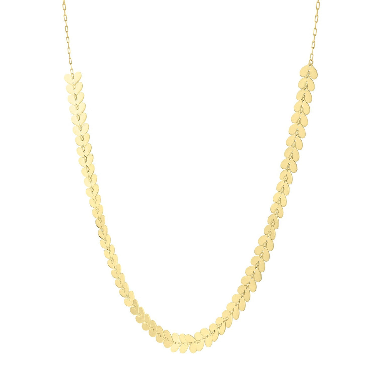 Collar de cadena con eslabones de corazón pulidos de oro amarillo de 14k