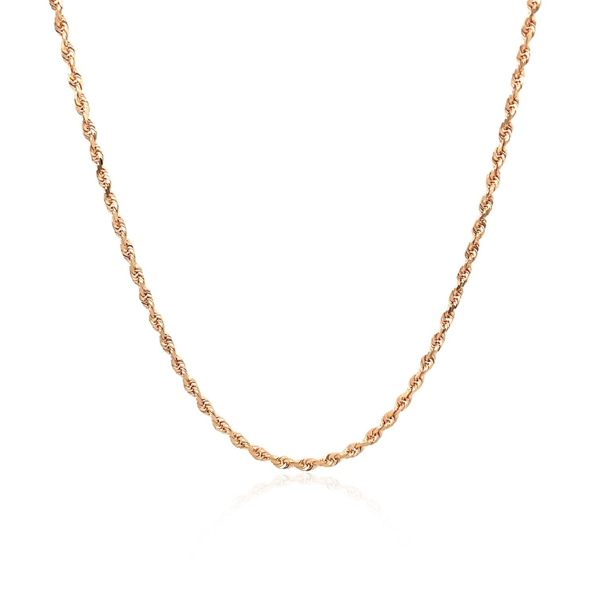 Cadena de cuerda sólida de oro rosa de 14k con corte de diamante de 1.5mm