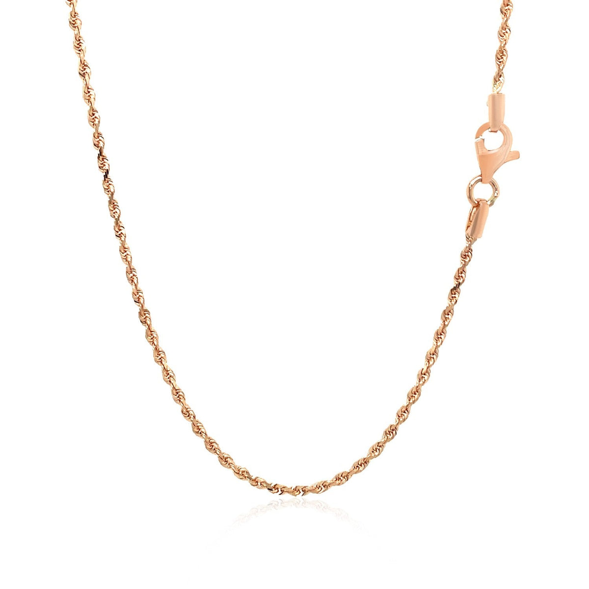 Cadena de cuerda sólida de oro rosa de 14k con corte de diamante de 1.5mm