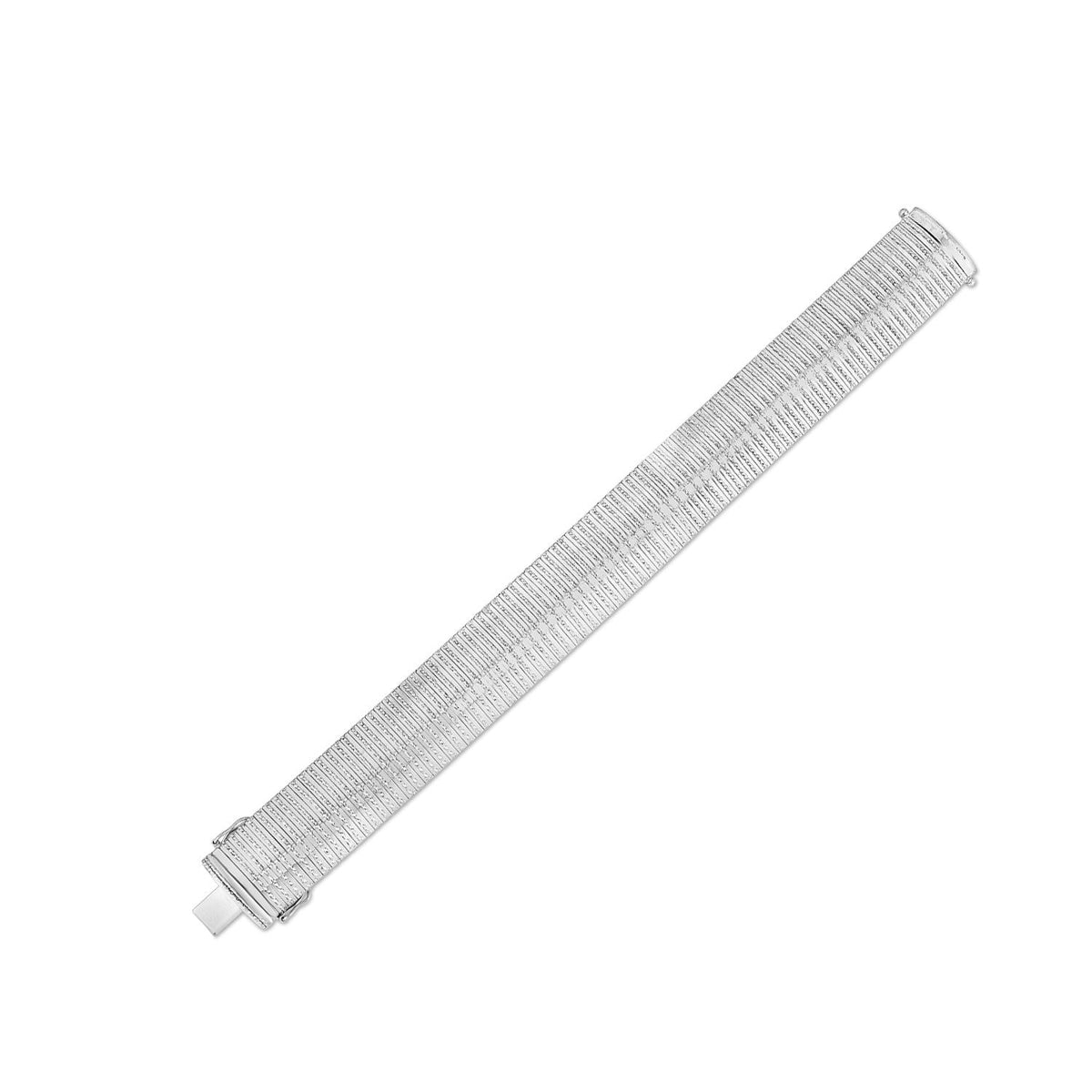 Pulsera flexible gruesa de oro blanco de 14k con diamantes (17.10 mm)