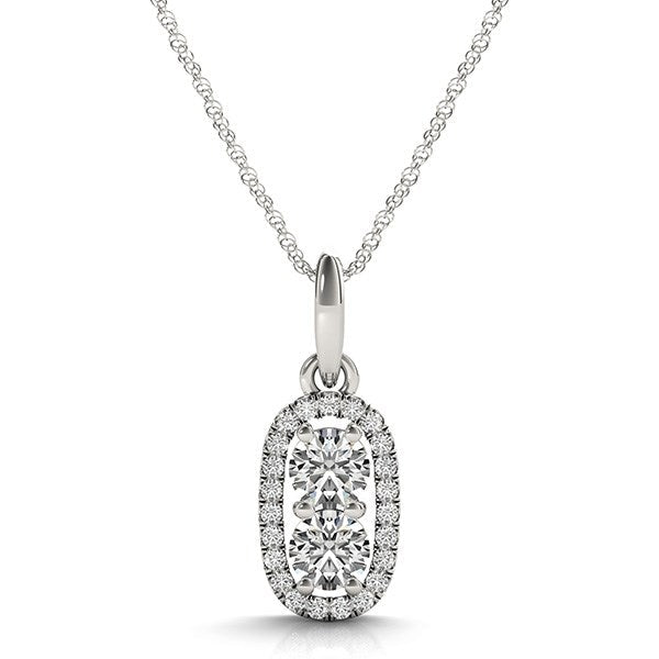 Colgante de diamantes de dos piedras en forma ovalada exterior de oro blanco de 14k (5/8 quilates en total)