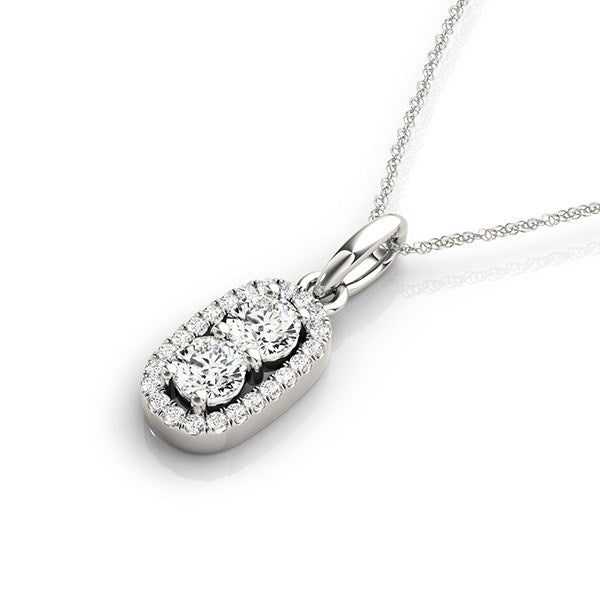 Colgante de diamantes de dos piedras en forma ovalada exterior de oro blanco de 14k (5/8 quilates en total)