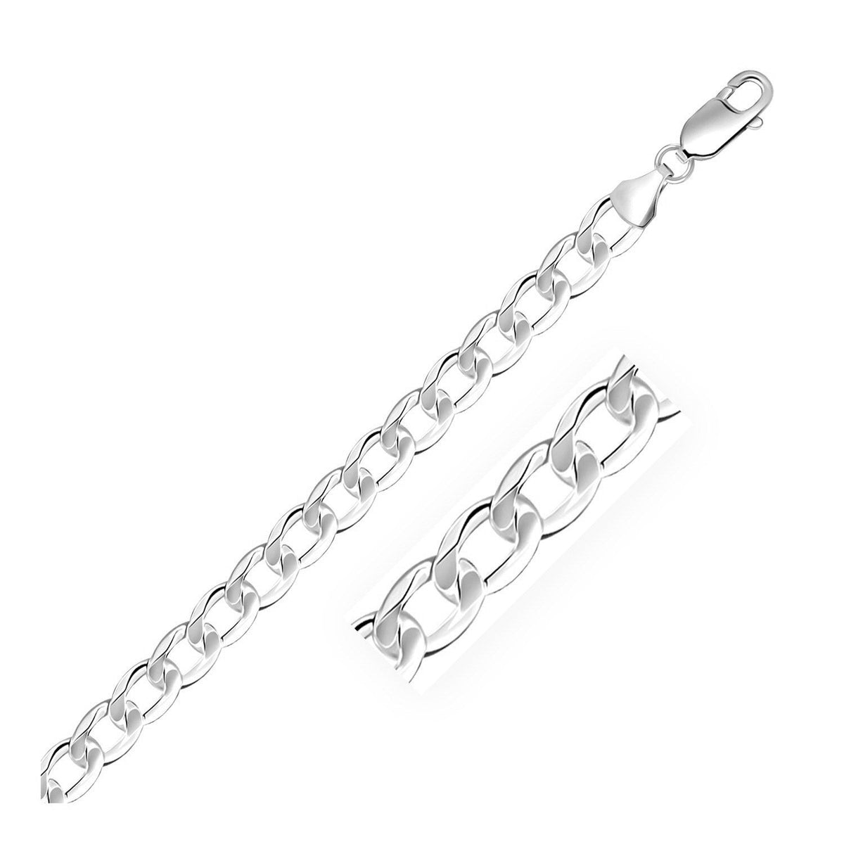 Pulsera estilo barbada de plata de ley rodiada de 7,9 mm