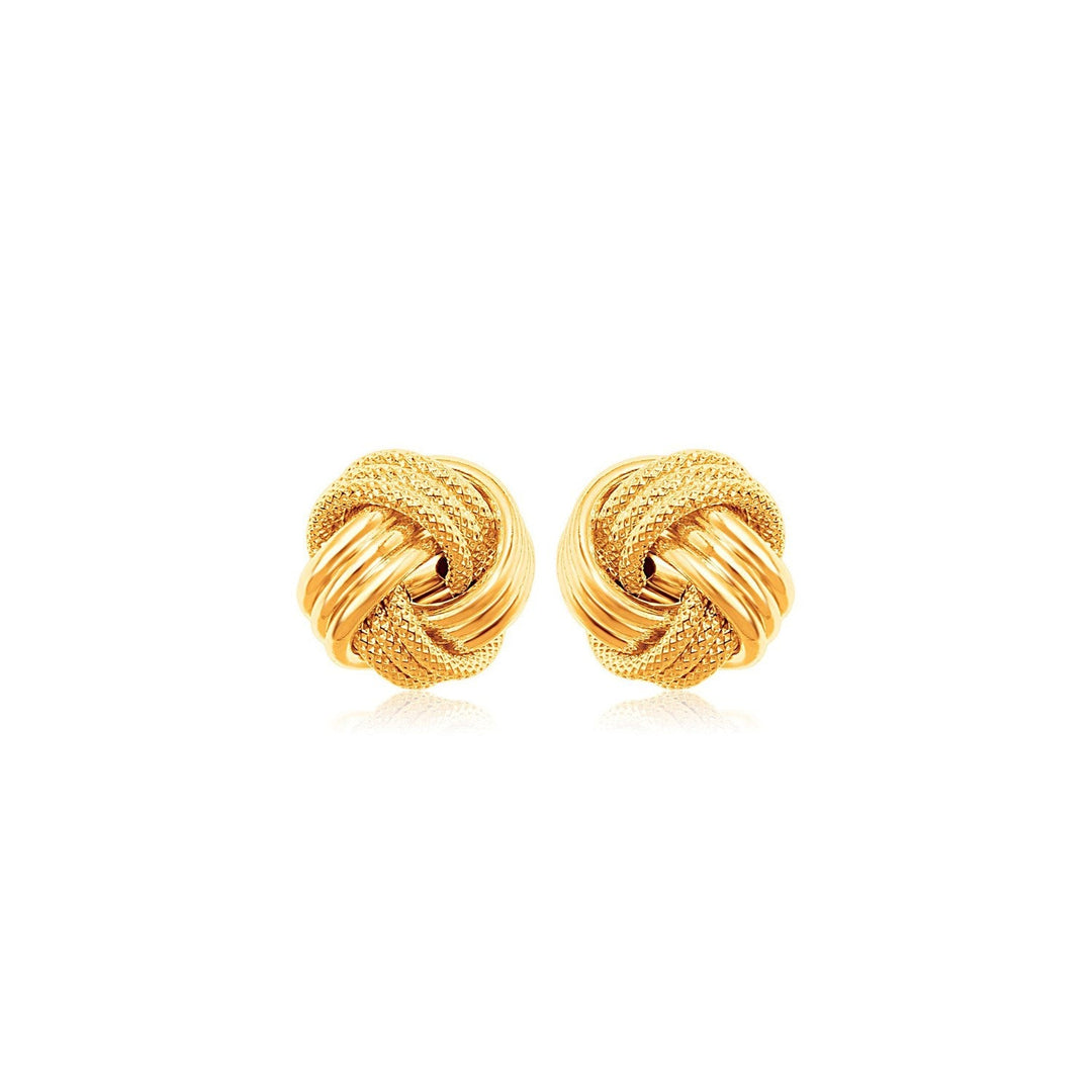 10k Yellow Gold Love Knot with Ridge Texture Earrings