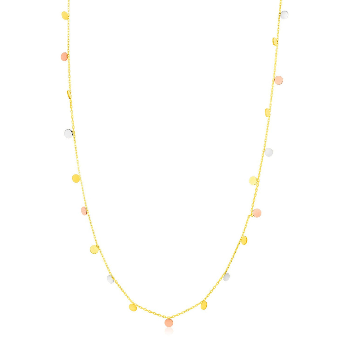 Collar de oro tricolor de 14K con círculos colgantes
