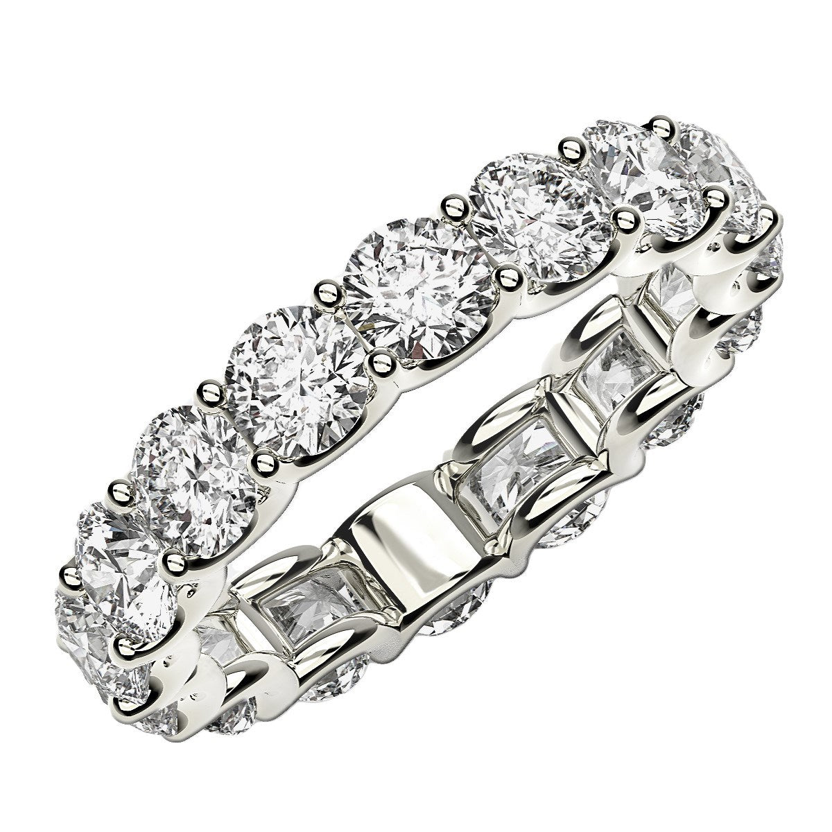 Anillo de eternidad de diamantes redondos cultivados en laboratorio de oro blanco de 14k (4 ct de peso total FG/VS2)