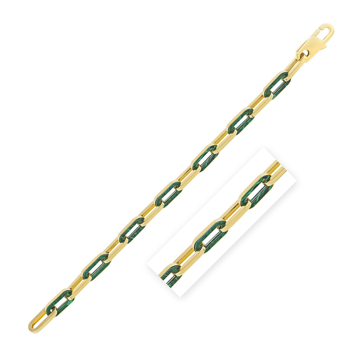 Pulsera de eslabones de malaquita de oro amarillo de 14k con diseño de clip (7.00 mm)