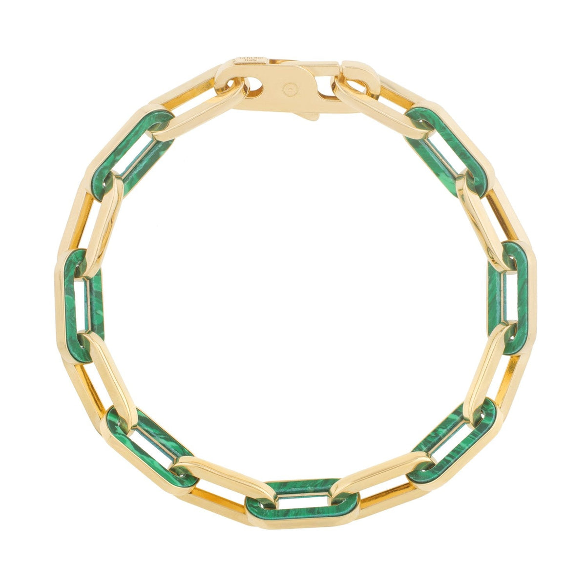 Pulsera de eslabones de malaquita de oro amarillo de 14k con diseño de clip (7.00 mm)