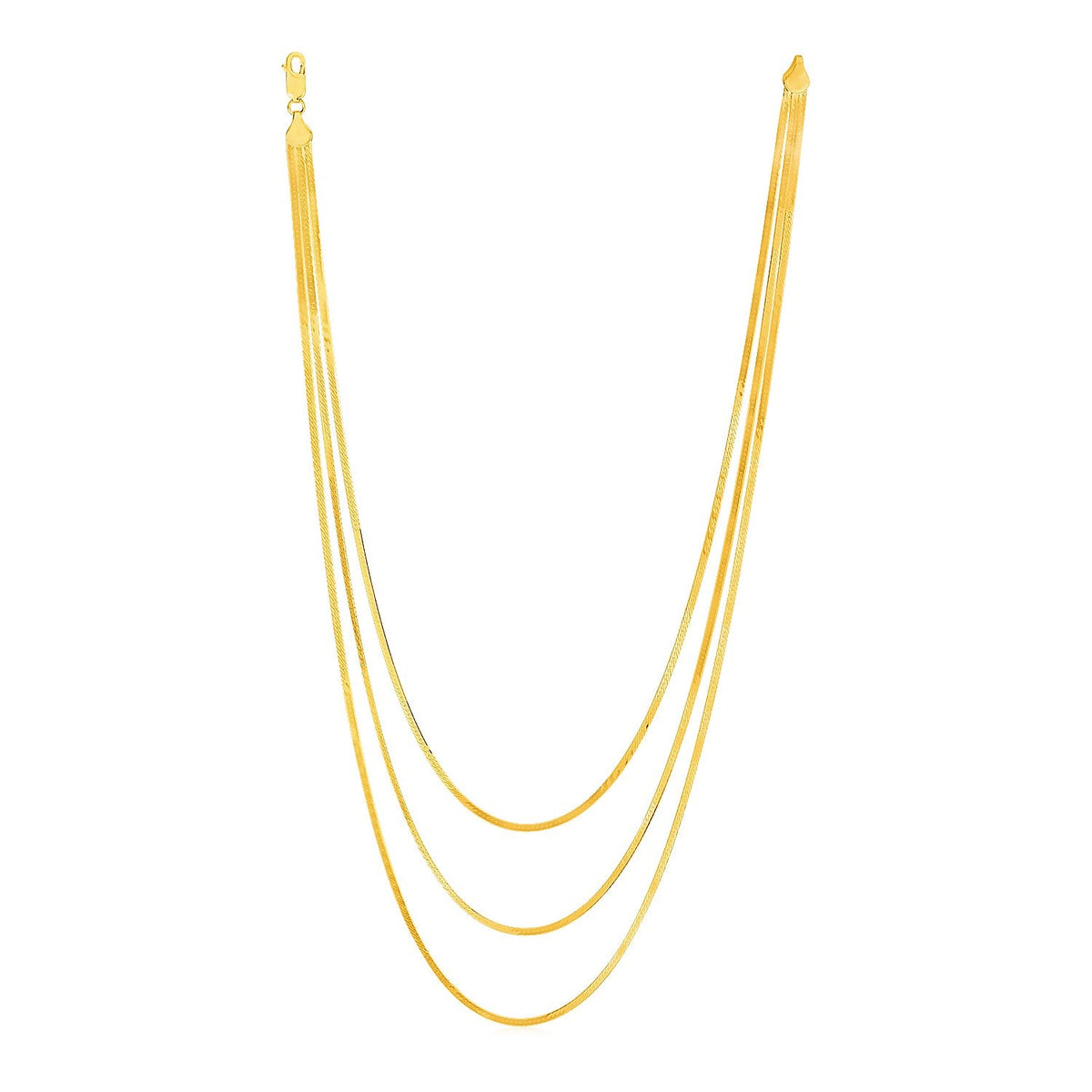 Collar de cadena de espiga de tres hilos de oro amarillo de 14k
