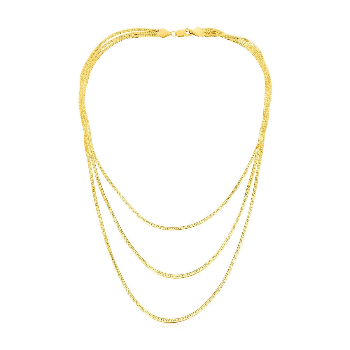 Collar de cadena de espiga de tres hilos de oro amarillo de 14k