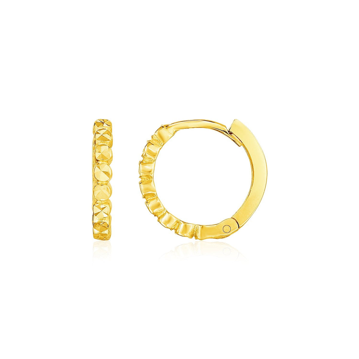 Aretes de aro redondos pequeños texturizados de oro amarillo de 14 quilates