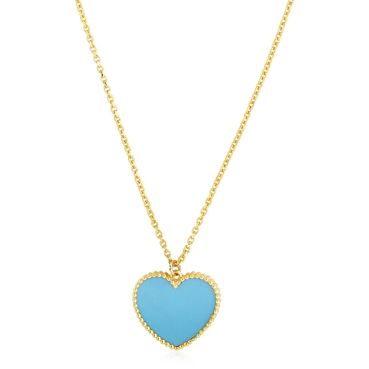 Collar de corazón de pasta de turquesa de oro amarillo de 14k de alto brillo
