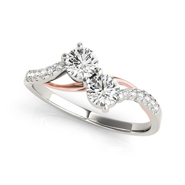 Anillo de dos diamantes con banda curva en oro blanco y rosa de 14k (5/8 ct. p.t.)