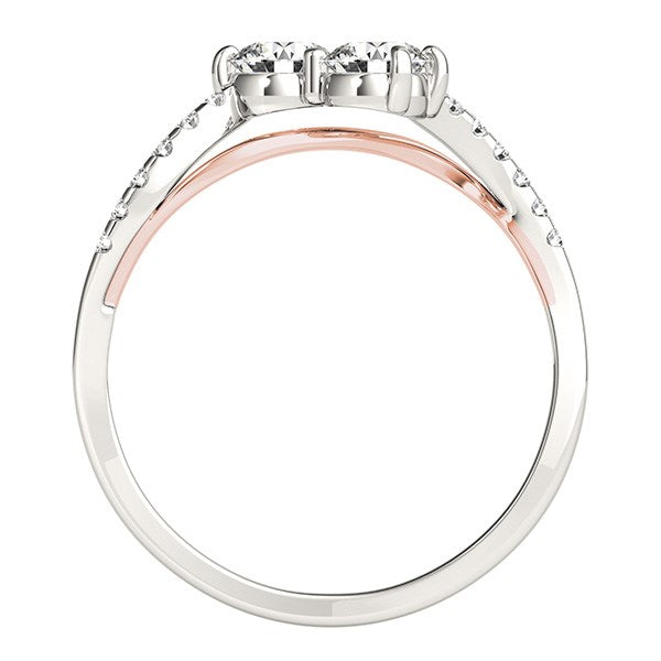 Anillo de dos diamantes con banda curva en oro blanco y rosa de 14k (5/8 ct. p.t.)