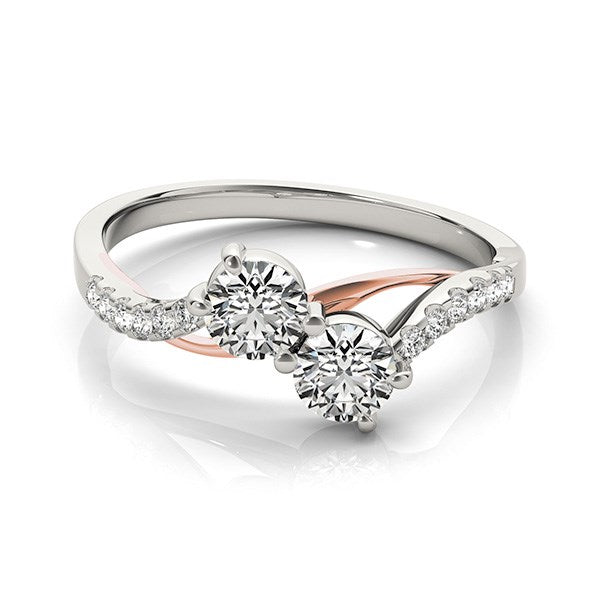 Anillo de dos diamantes con banda curva en oro blanco y rosa de 14k (5/8 ct. p.t.)