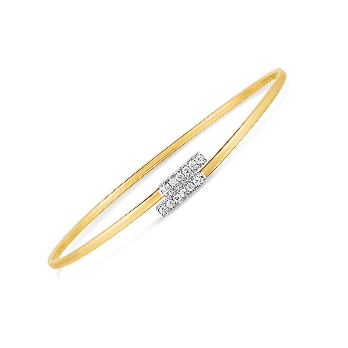 Brazalete de barra tipo "bypass" con diamantes y oro de dos tonos de 14k (2,00 mm)