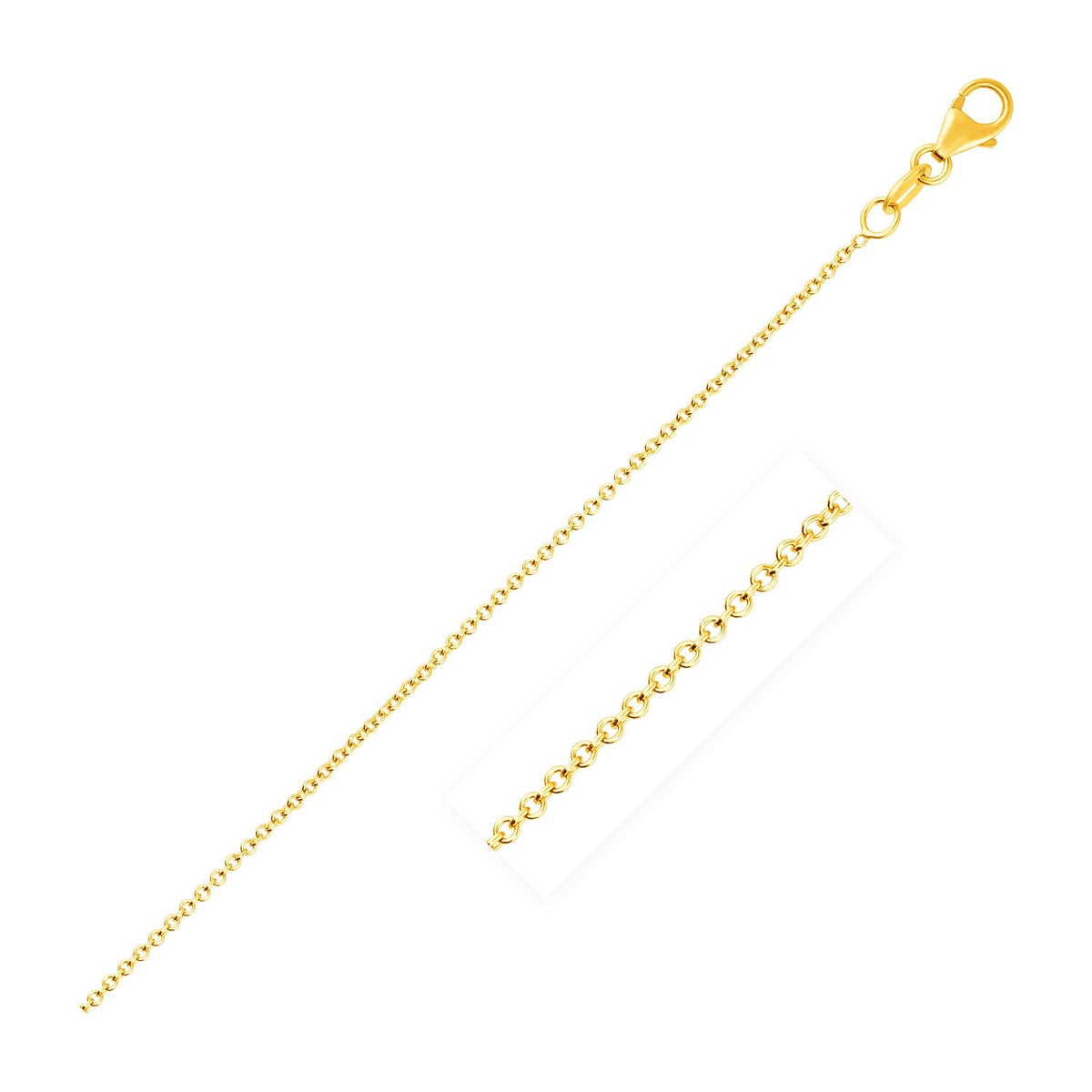 Cadena de eslabones redondos tipo cable de oro amarillo de 14k de 1.1mm