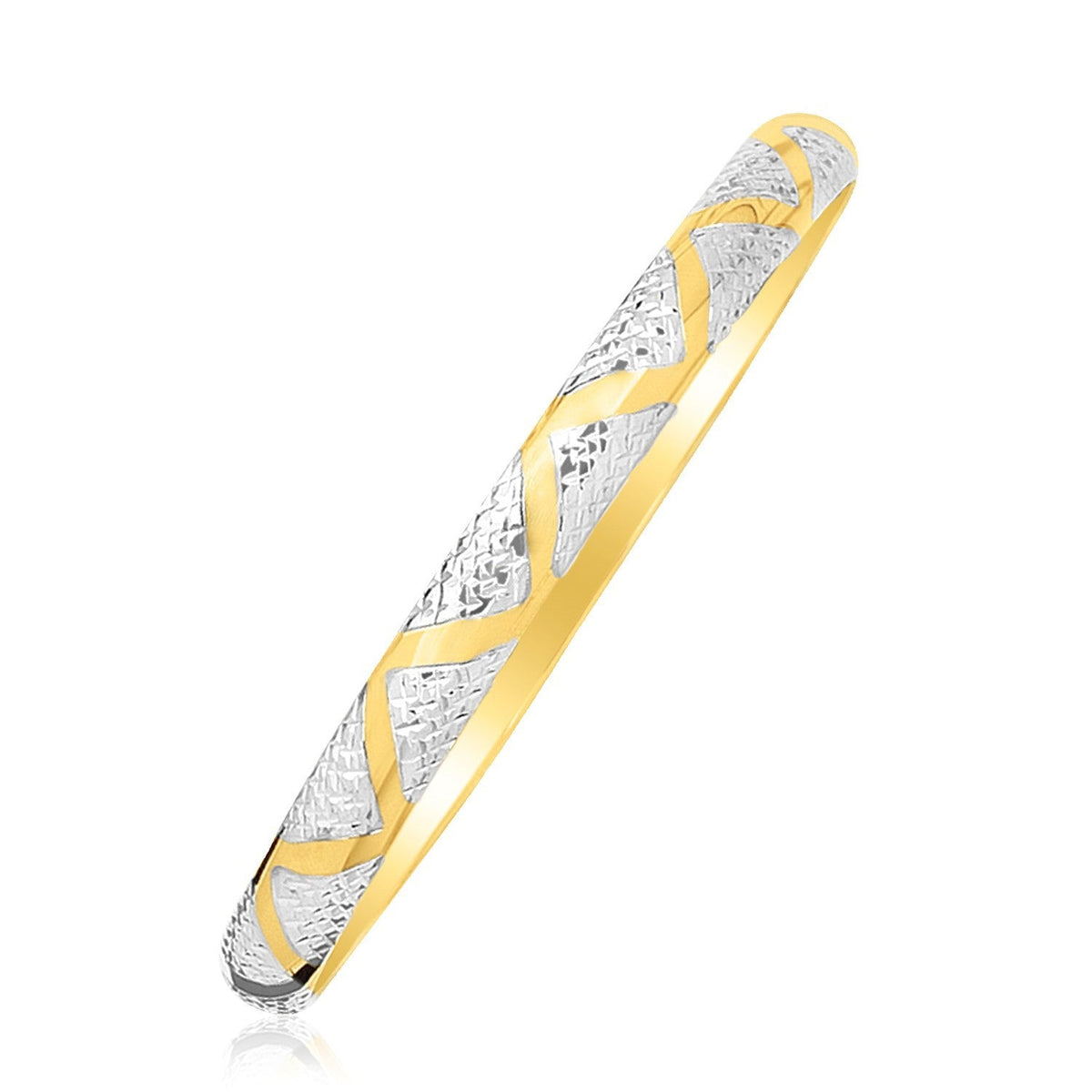 Brazalete de oro bicolor texturizado estilo zigzag de 10k
