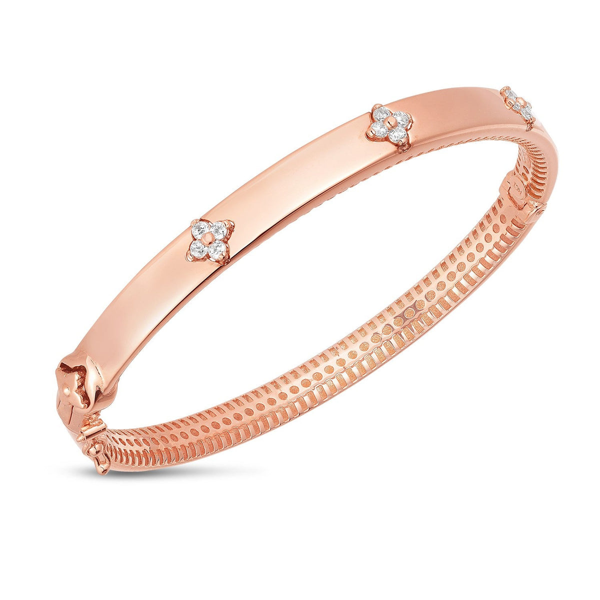 Pulsera rígida de oro rosa de 14k con diamantes de trilogía (5.40 mm)