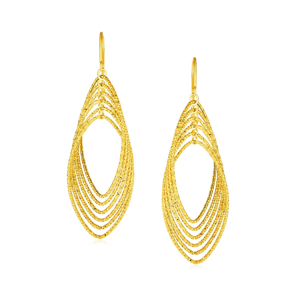 Pendientes de poste de oro amarillo de 14k con formas de marquesa texturizadas