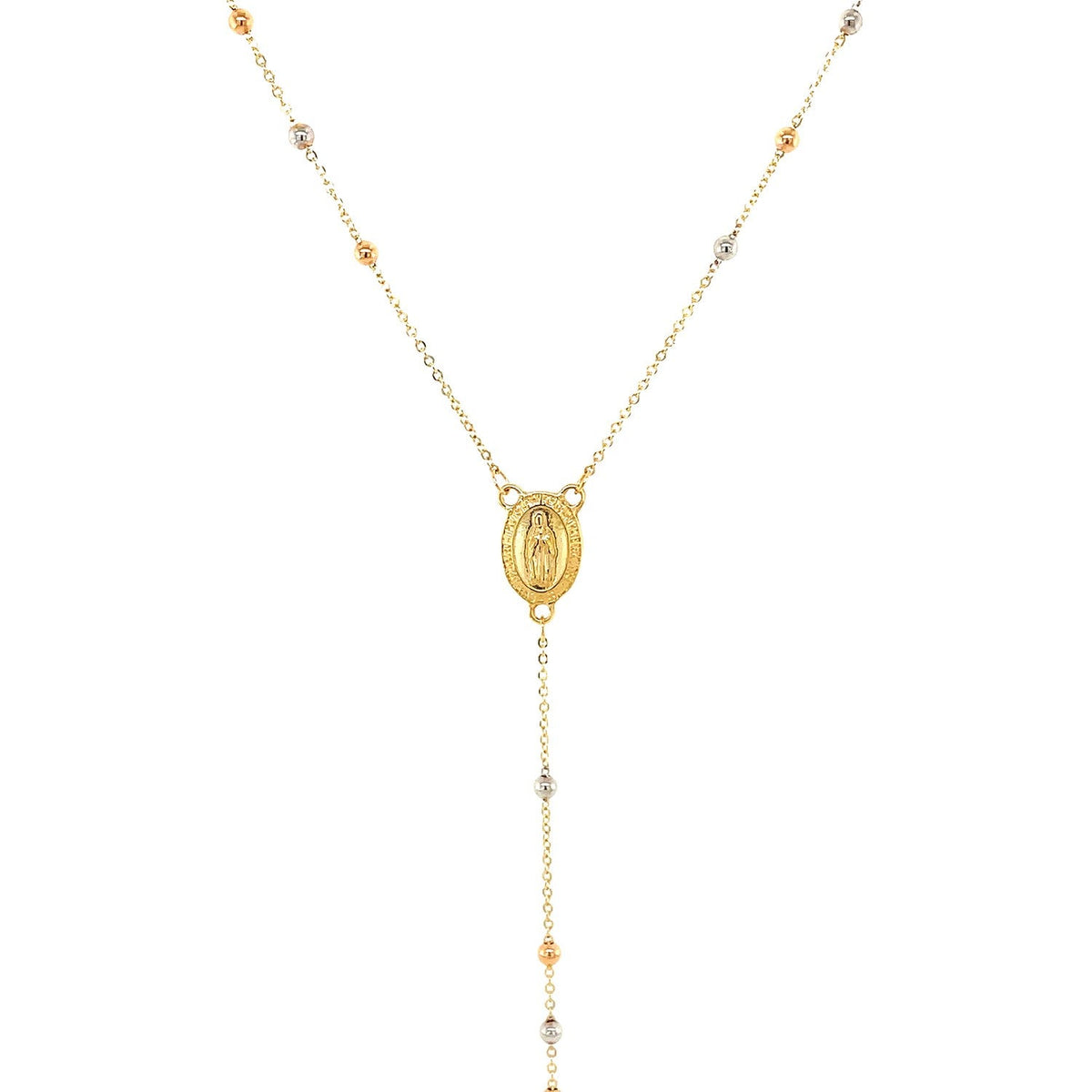 Collar Rosario Lariat de Oro Tricolor de 14k