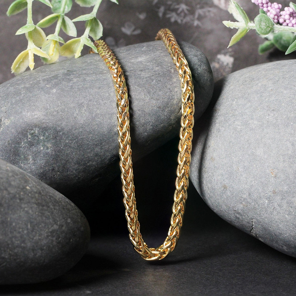 Cadena Franco redonda de oro amarillo de 14k con corte de diamante de 4.1mm