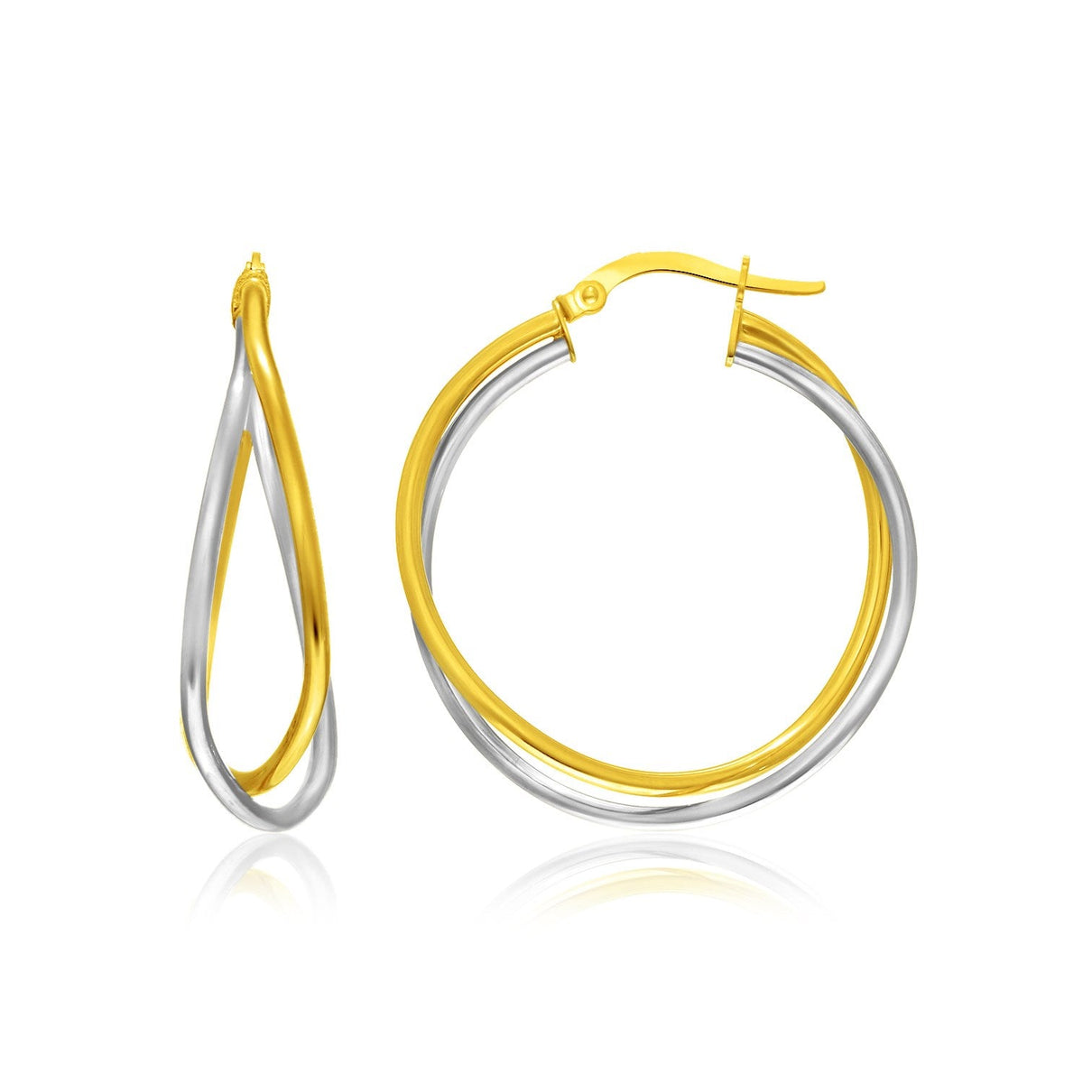 Pendientes de doble fila entrelazados en oro bicolor de 14k