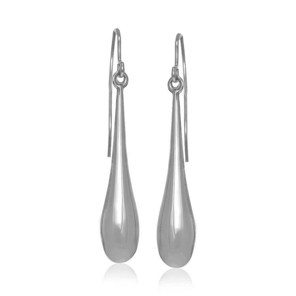 Pendientes Colgantes Largos de Oro Blanco de 14k Pulidos con Forma de Lágrima
