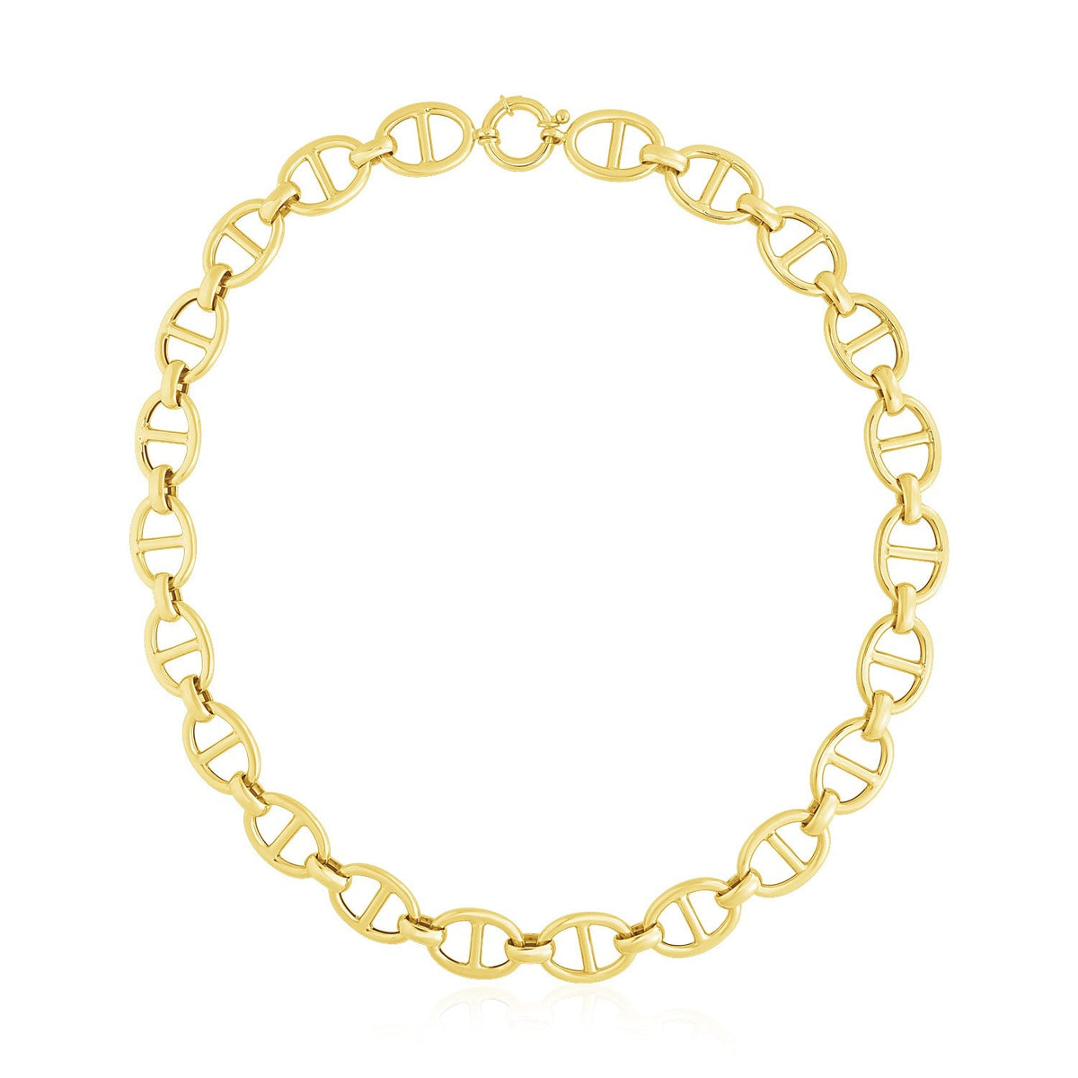 Cadena de eslabones marineros ovalados de oro amarillo de 14k de alto pulido (13.8 mm)
