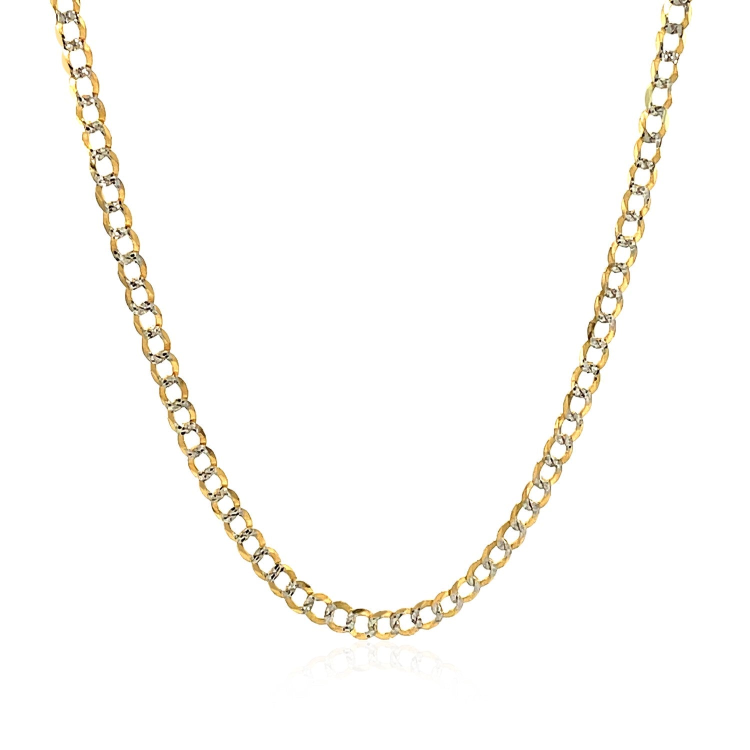 Cadena de eslabones cubanos de oro bicolor de 14k y 2.6 mm con pavé