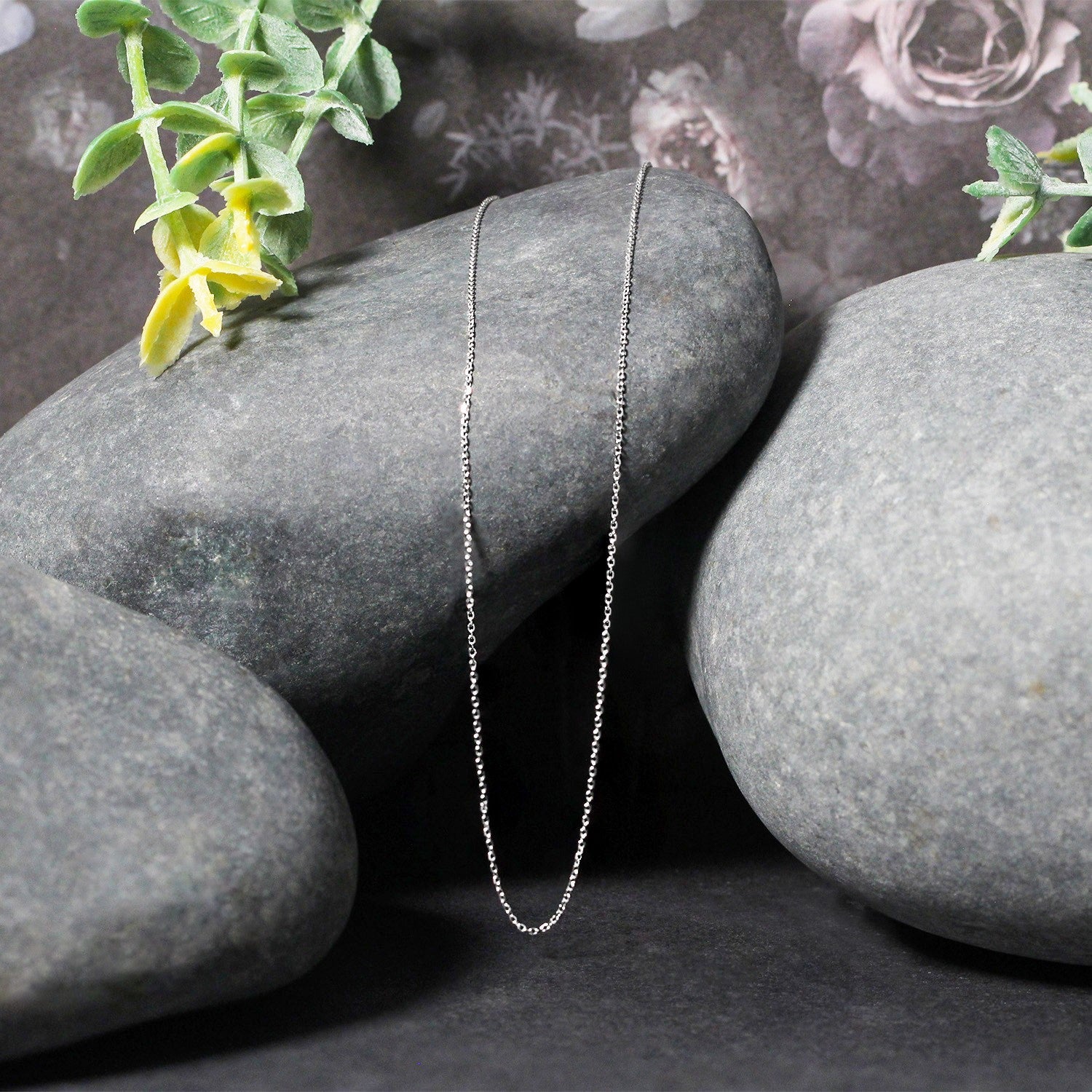 Cadena de eslabones de cable de corte de diamante de oro blanco de 14k de 0,7 mm