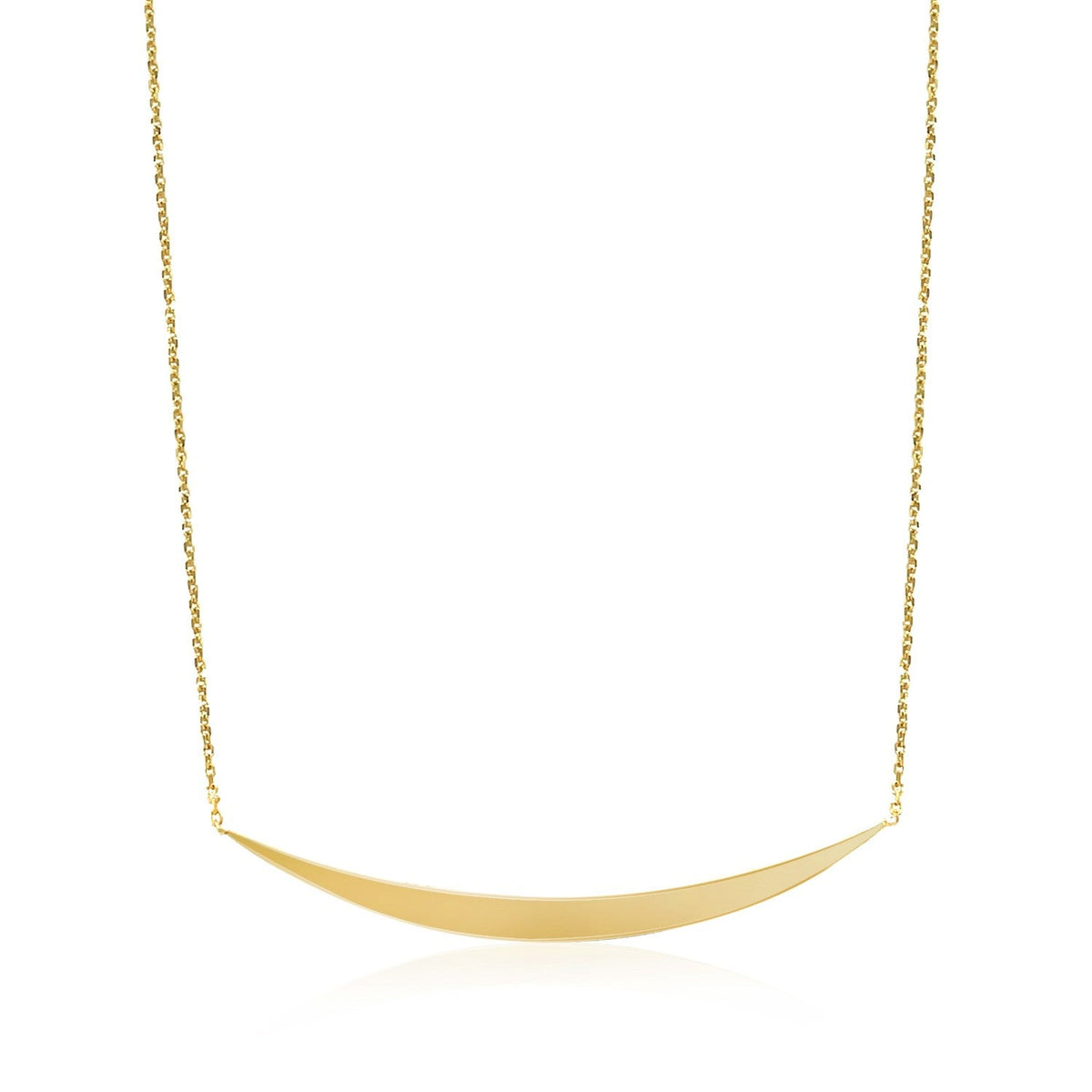 Collar de oro amarillo de 14k con colgante de barra curva pulida