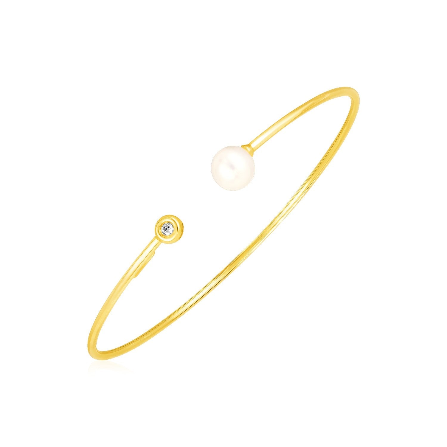Brazalete de oro amarillo de 14k con perla y diamantes