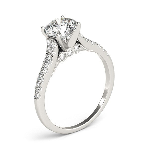 Anillo de compromiso de oro blanco de 14 quilates con diamantes y banda de una hilera (1 3/4 quilates en total)
