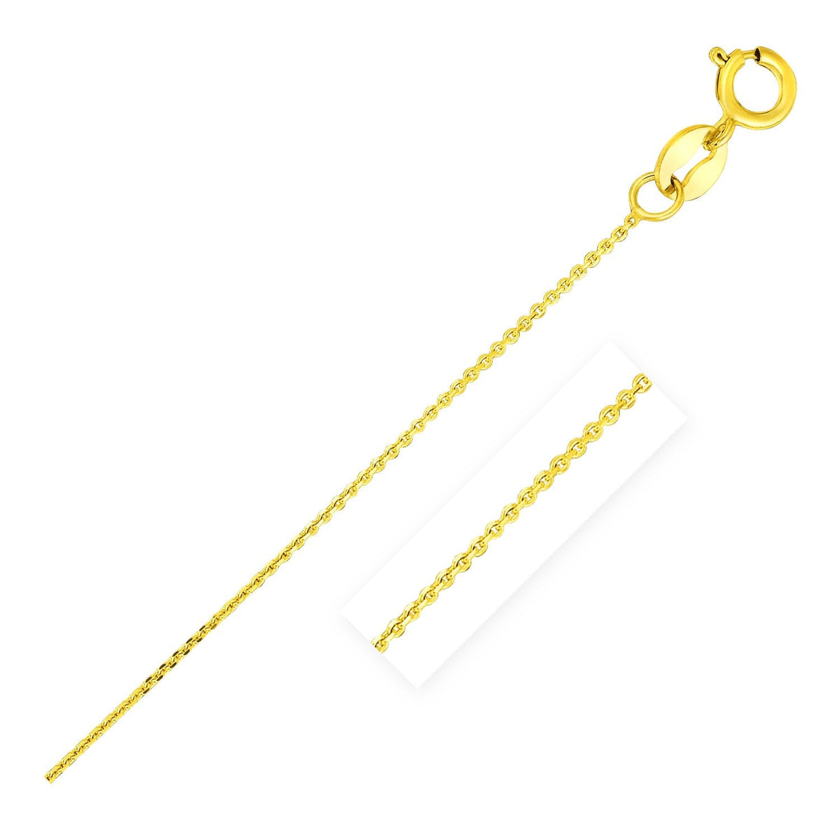 Cadena de eslabones tipo cable con corte de diamante de oro amarillo de 14k y 0,7 mm