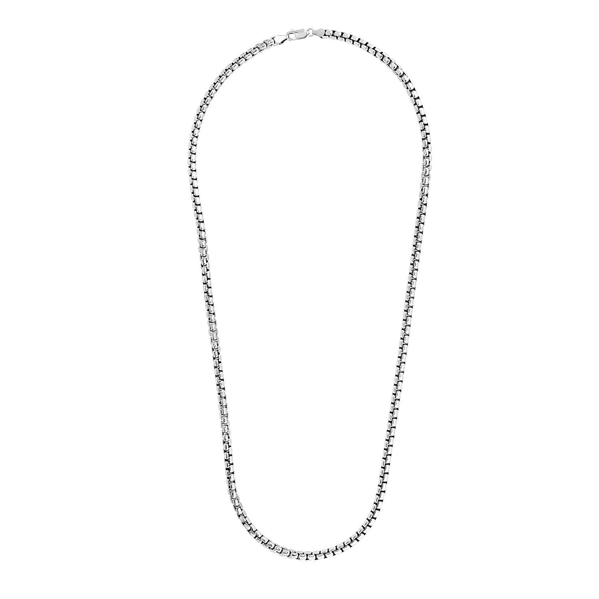 Cadena de caja redonda de plata esterlina chapada en rodio de 5.2mm