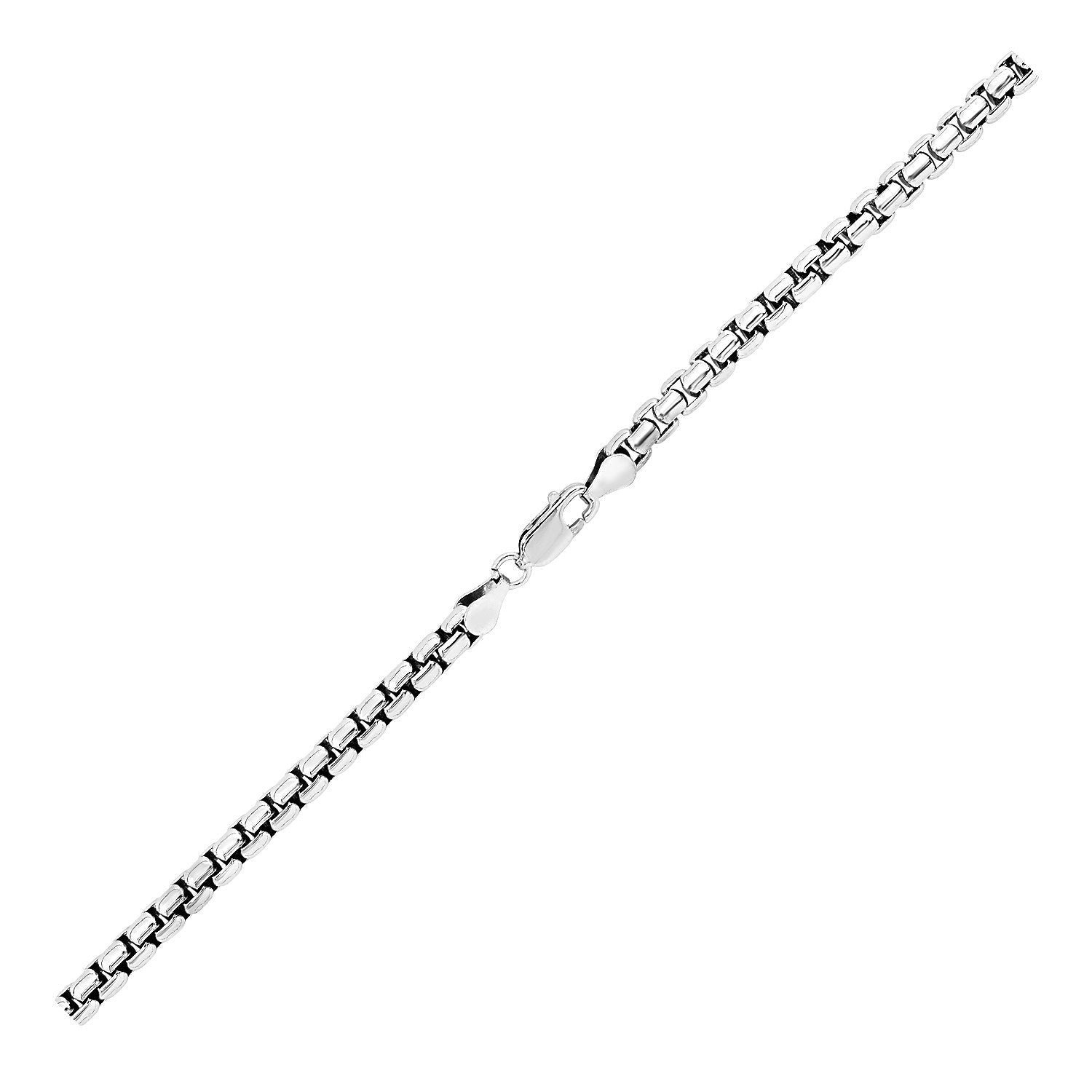 Cadena de caja redonda de plata esterlina chapada en rodio de 5.2mm