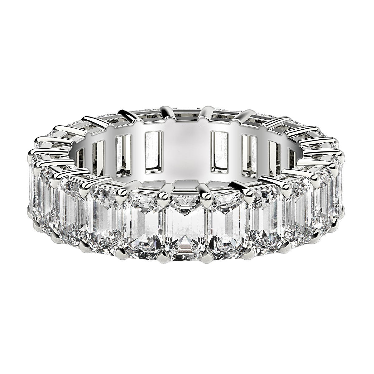 Anillo de eternidad de diamantes cultivados en laboratorio talla esmeralda en oro blanco de 14k (6 quilates peso total FG/VS2)