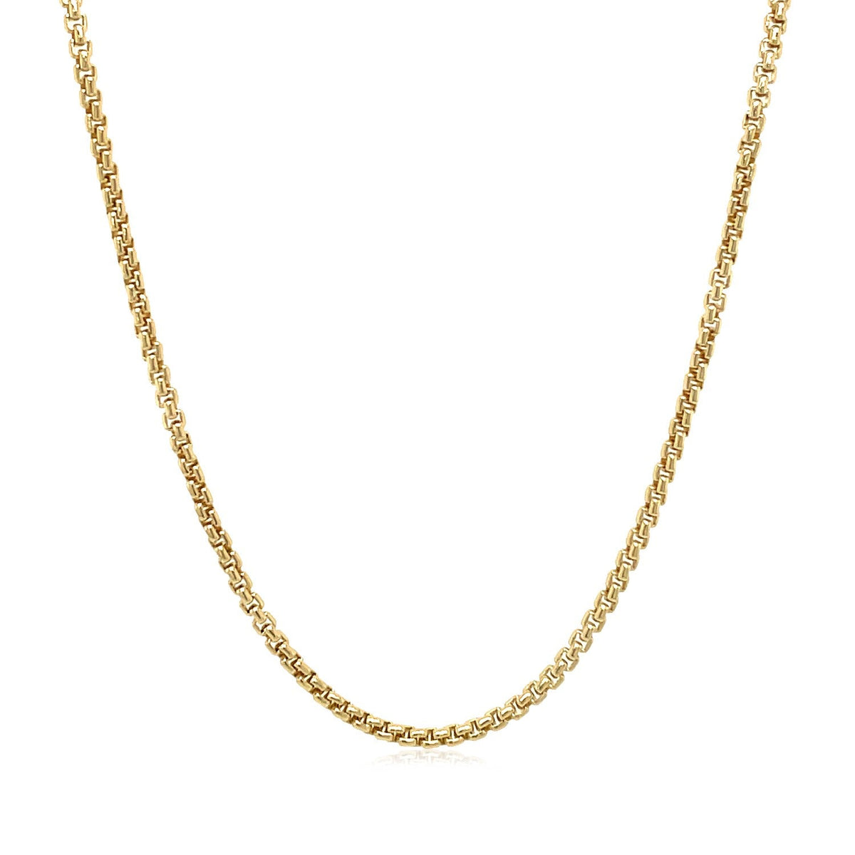 Cadena Box Redonda Sólida de Oro Amarillo de 14k y 1.6 mm