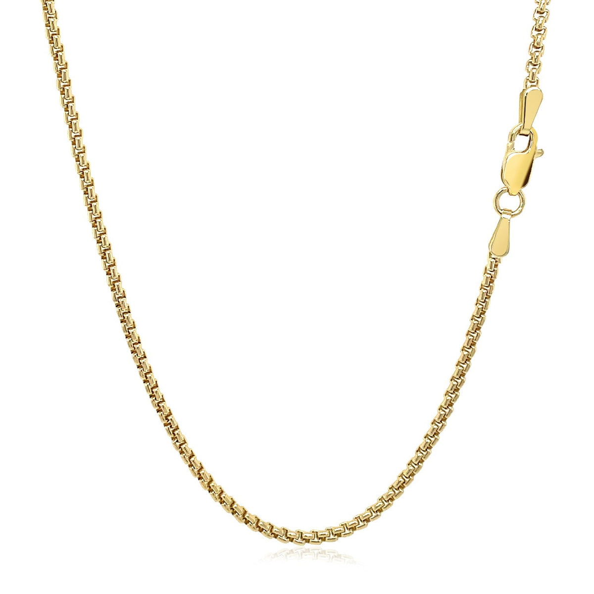 Cadena Box Redonda Sólida de Oro Amarillo de 14k y 1.6 mm