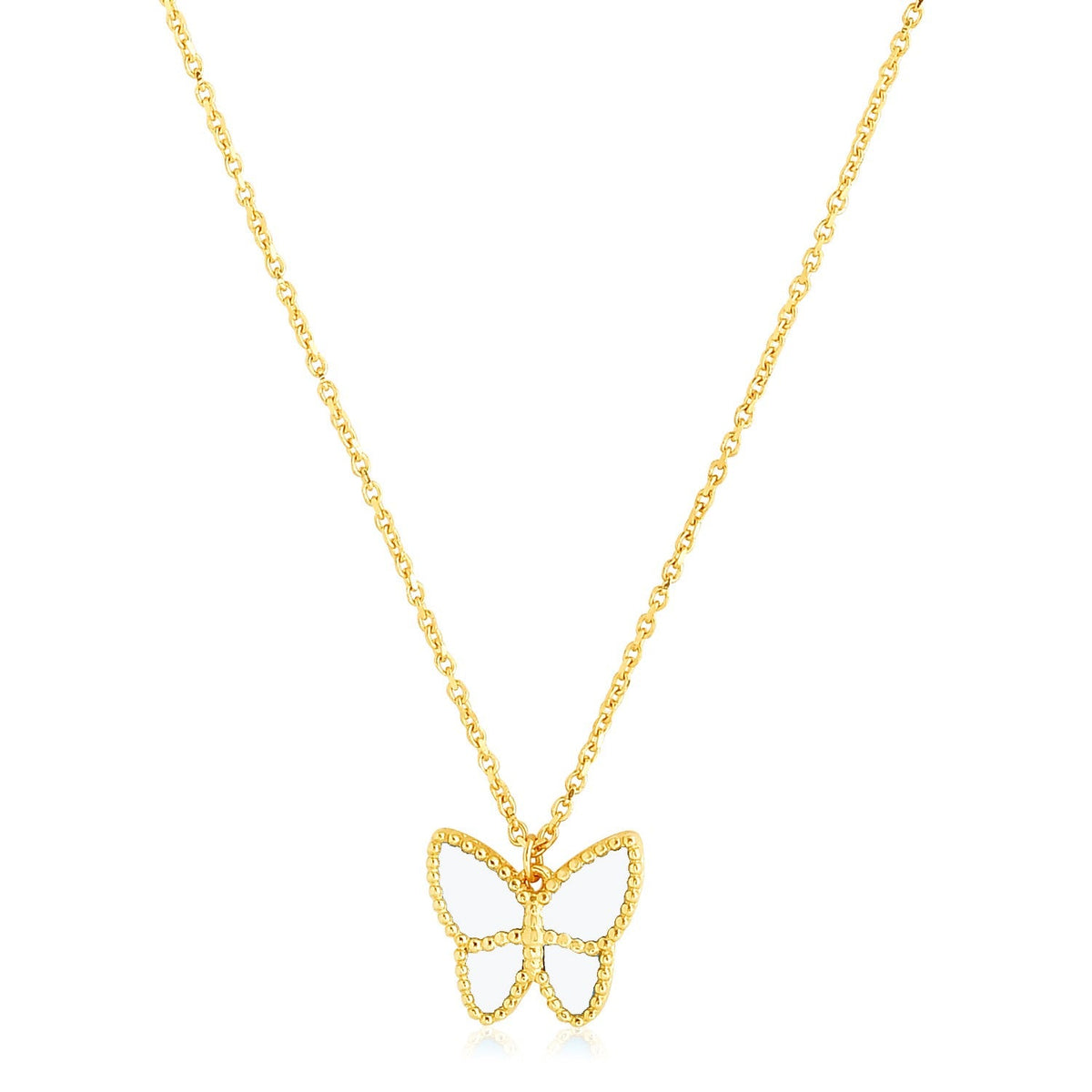 Collar de pasta de perlas con mariposa de oro amarillo de 14k de alto brillo