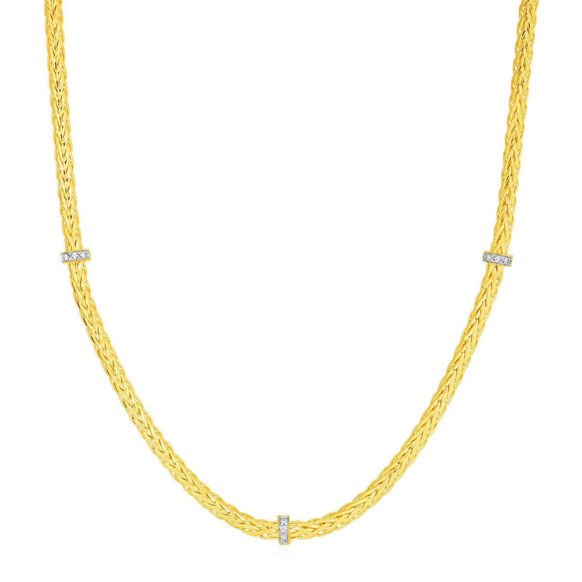 Collar de cuerda trenzada con detalles de diamantes en oro amarillo de 14k