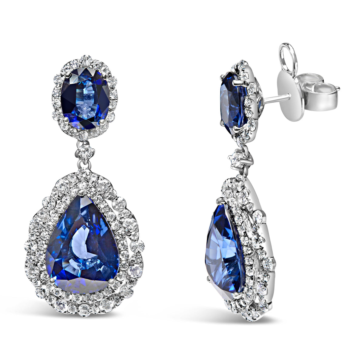 18K White Gold Blue Sapphire 2 3/4 Cttw Diamond Halo Drop Dangle Earring (G-H Color, SI1-SI2 Clarity) - image 6 of 6