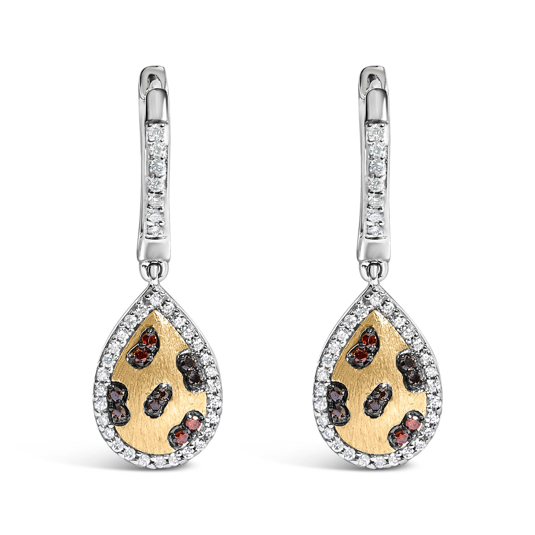 10K Yellow Gold Plated Sterling Silver 1/3 Cttw Multi Color Diamond Pear Shape Dangle Earrings