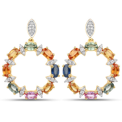 4.12 Quilates Genuinos Zafiros Múltiples Pendientes de Plata Esterlina .925
